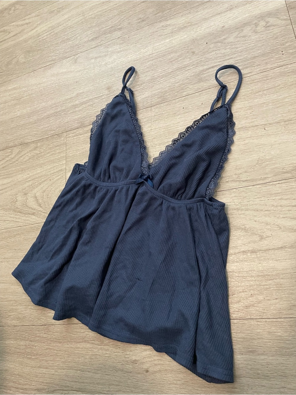 Lace-Trim Navy Chemise Tank with Adjustable Straps